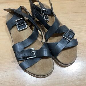 Clarks Black Leather Buckle Sandals